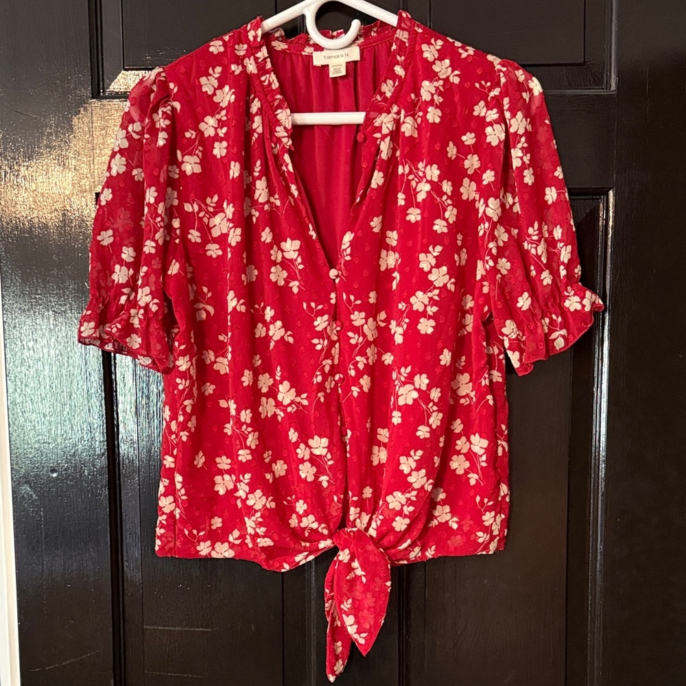 Tamara H. Tie Front Top Blouse Red Size M